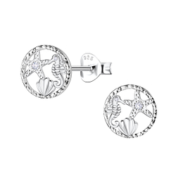 Wholesale Sterling Silver Starfish Seahorse and Shell Ear Studs - JD23276