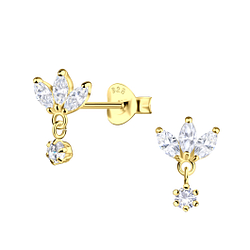Wholesale Sterling Silver Flower Ear Studs with Hanging Stone - JD22228
