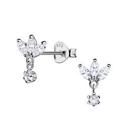 Wholesale Sterling Silver Flower Ear Studs with Hanging Stone - JD22209