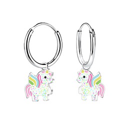 Wholesale Sterling Silver Unicorn Charm Ear Hoops - JD23200