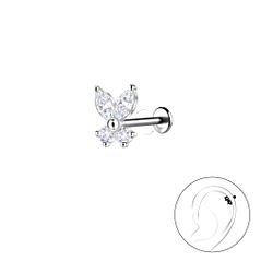 Wholesale Sterling Silver Butterfly with Titanium Labret - JD22733 Wholesale Sterling Silver Butterfly with Titanium Labret - JD22733