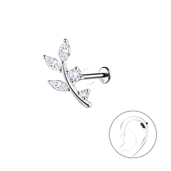Wholesale Sterling Silver Leaf with Titanium Labret - JD22757 Wholesale Sterling Silver Leaf with Titanium Labret - JD22757