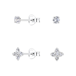 Wholesale Sterling Silver Flower Ear Studs Set - JD22322