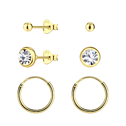 Wholesale Sterling Silver Round Stud and Ear Hoops Set - JD22819