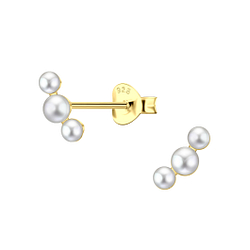 Wholesale Sterling Silver Triple Pearl Ear Studs - JD23140