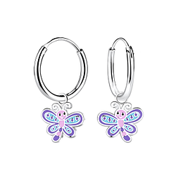 Wholesale Sterling Silver Dragonfly Charm Ear Hoops - JD22998