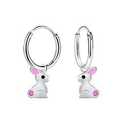 Wholesale Sterling Silver Rabbit Charm Ear Hoops - JD22968