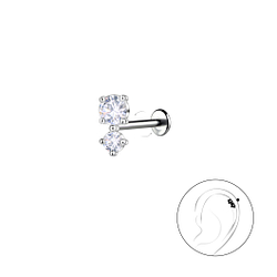Wholesale Sterling Silver Double Stones with Titanium Labret - JD22752