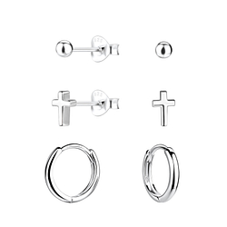 Wholesale Sterling Silver Cross Stud and Huggie Earrings Set - JD22361