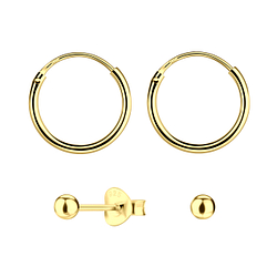Wholesale 3mm Sterling Silver Ball Stud and Ear Hoops Set - JD22374