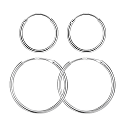Wholesale 14mm and 20mm Sterling Silver Ear Hoops Set - JD22345