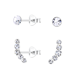 Wholesale Sterling Silver Curved Crystal Ear Studs Set - JD22317