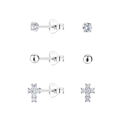 Wholesale Sterling Silver Cross Ear Studs Set - JD22325