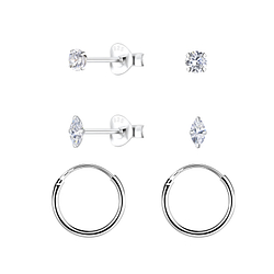 Wholesale Sterling Silver Basic Cubic Zirconia Studs and Ear Hoops Set - JD22364