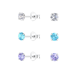 Wholesale 4mm Round Cubic Zirconia Sterling Silver Ear Studs Set - JD22335