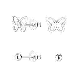 Wholesale Sterling Silver Butterfly Ear Studs Set - JD22319
