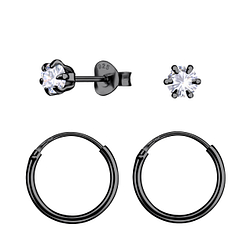 Wholesale 4mm Round Cubic Zirconia Sterling Silver Stud and Ear Hoops Set - JD22372