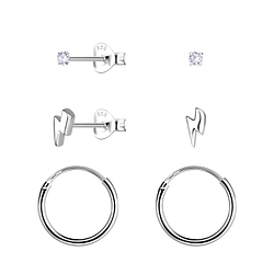 Wholesale Sterling Silver Lightning Bolt Stud and Ear Hoops Set - JD22810