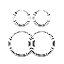 Wholesale 12mm and 18mm Sterling Silver Thick Ear Hoops Set - JD22346