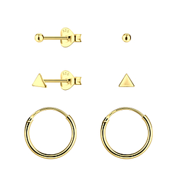 Wholesale Sterling Silver Triangle Stud and Ear Hoops Set - JD22823