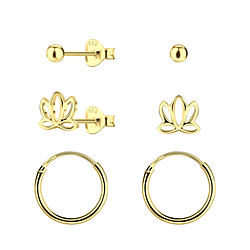 Wholesale Sterling Silver Flower Stud and Ear Hoops Set - JD22818