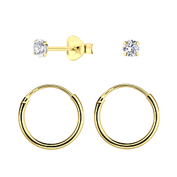 Wholesale 3mm Round Cubic Zirconia Sterling Silver Stud and Ear Hoops Set - JD22373