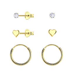 Wholesale Sterling Silver Heart Stud and Ear Hoops Set - JD22820