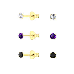 Wholesale 3mm Round Cubic Zirconia Sterling Silver Ear Studs Set - JD22344