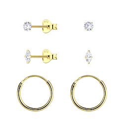 Wholesale Sterling Silver Geometric Stud and Ear Hoops Set - JD22812