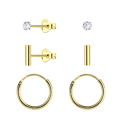 Wholesale Sterling Silver Bar Stud and Ear Hoops Set - JD22826