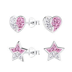 Wholesale Sterling Silver Heart and Star Ear Studs Set - JD22297