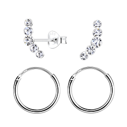 Wholesale Sterling Silver Geometric Stud and Ear Hoops Set - JD22347