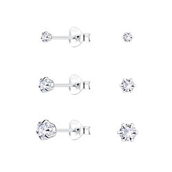 Wholesale Sterling Silver Round Cubic Zirconia Ear Studs Set - JD22333