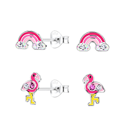 Wholesale Sterling Silver Flamingo Ear Studs Set - JD22303