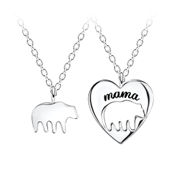 Wholesale Sterling Silver Mama and Baby Bear Necklace Set - JD22041