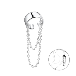 Wholesale 4mm Sterling Silver Band Ear Cuff with Chain - JD20946