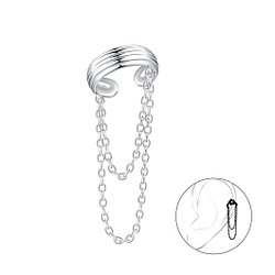 Wholesale Sterling Silver Lines Ear Cuff with Chain - JD20947