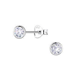 Wholesale 4mm Round Cubic Zirconia Sterling Silver Ear Studs - JD22544