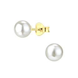 Wholesale 6mm Pearl Sterling Silver Ear Studs - JD23427