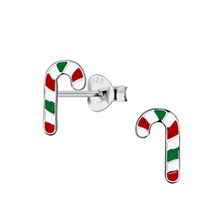 Wholesale Sterling Silver Candy Cane Ear Studs - JD21738