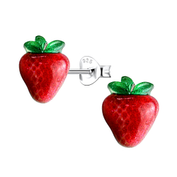 Wholesale Sterling Silver Ear Studs with Resin Strawberry - JD22763