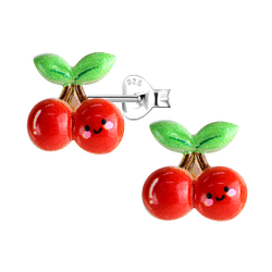 Wholesale Sterling Silver Ear Studs with Resin Cherry - JD22767