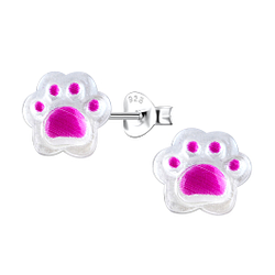 Wholesale Sterling Silver Ear Studs with Resin Paw Print - JD22769