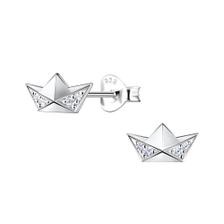 Wholesale Sterling Silver Origami Boat Ear Studs - JD23267