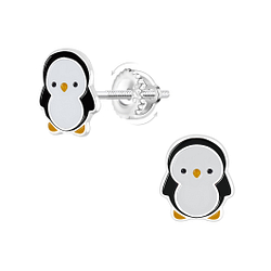 Wholesale Sterling Silver Penguin Screw Back Ear Studs - JD21938