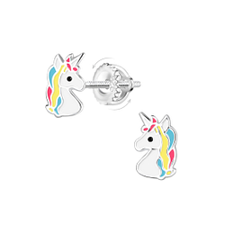 Wholesale Sterling Silver Unicorn Screw Back Ear Studs - JD21489
