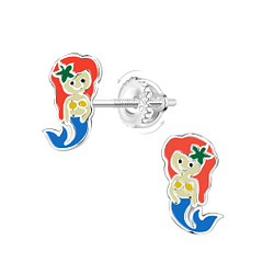 Wholesale Sterling Silver Mermaid Screw Back Ear Studs - JD23471