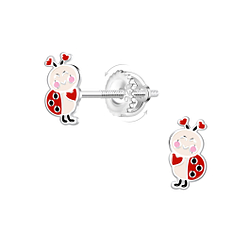 Wholesale Sterling Silver Ladybug Screw Back Ear Studs - JD21480