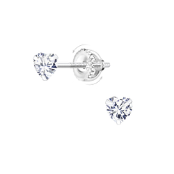 Wholesale 4mm Heart Cubic Zirconia Sterling Silver Screw Back Ear Studs - JD21963