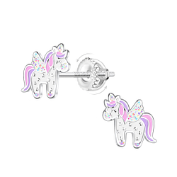 Wholesale Sterling Silver Unicorn Screw Back Ear Studs - JD21961